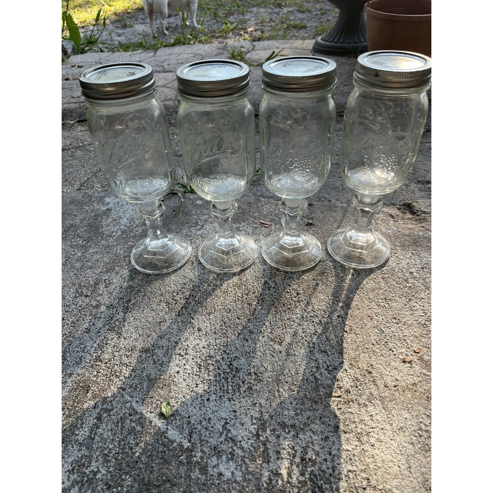 BALL MASON JAR~SET OF 4~WINE GLASSES STEM PEDESTAL~JOKE/GAG~COLLECTORS~VNC. - Picture 8 of 9